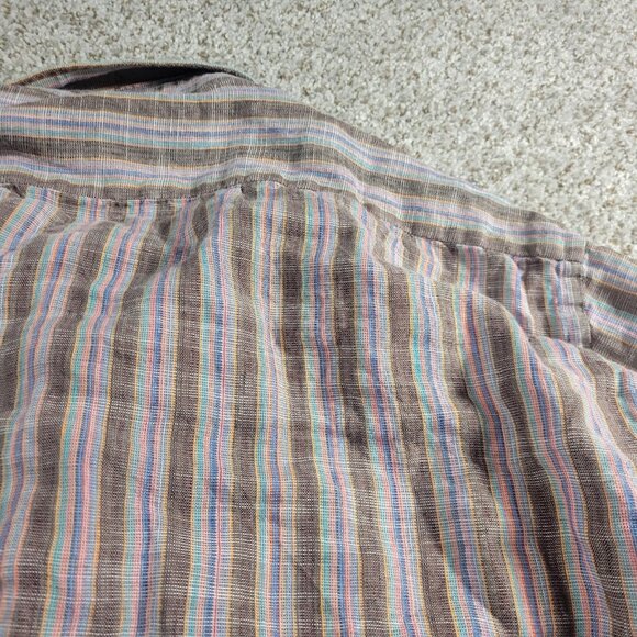 Cigar Couture Shirt Mens XL Linen Striped Long Sleeve Colorful Button Up Beachy - Picture 8 of 9